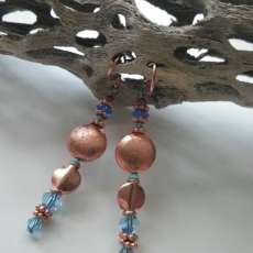 Copper & Swarovski Blue Crystal Dangle Earrings
