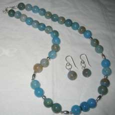 Blue Firey Agate Gemstone Necklace and Earrings