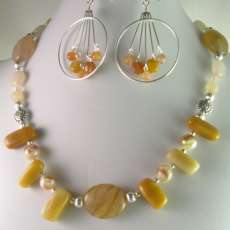 Golden Agate Beaded Necklace Jewelry Handcrafted Natural Genuine Gemstone Free Earrings