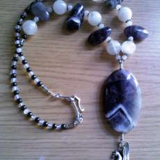 Flying Under the Purple Moon Amethyst, Moonstone and Pegasus Necklace