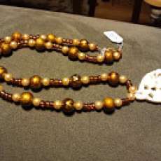 Beaded gold and pearl painted bead necklace... FREE SHIPPING