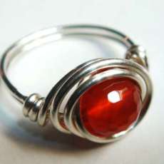 Red Carnelian Gemstone Ring - Sterling Silver Ring- Wire Wrapped Ring
