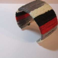 Yarn Wrapped Cuff  Bracelet (black, red and grey)