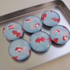 Koi Pond Handmade Decorative Glass Refrigerator Magnets or Push Pins Set of 6
