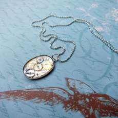 Steampunk Watch Gears in Silver Pendant Necklace