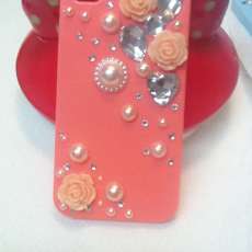 DIY iphone 4 case,iphone 4s case with rhinestone ,rose in full bloom with orange case