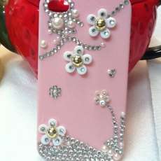DIY iphone 4 case, iphone 4s case:Flowers&crystal in pink hard case