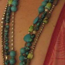 Triple Strand of Turquoise and Silver Beads Necklace