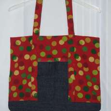 Red Polka Dot Tote with Denim Contrast