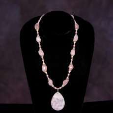 Rose Quartz, Freshwater Pearl & Bali Silver Necklace