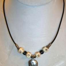 Leather Cord Necklace with Pewter, Clay, and Bone