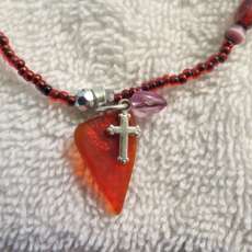 Red Seaglass and Cross Necklace