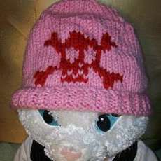 Hand knitted pink girls skull n bones hat