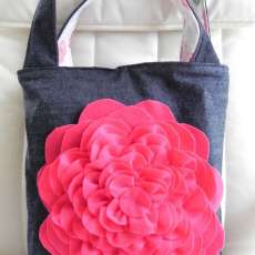 Pink Flower Denim Tote Bag