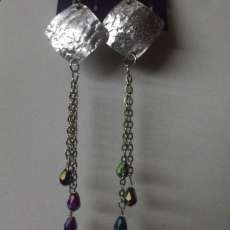 Silver earings with long chains and crystal stones