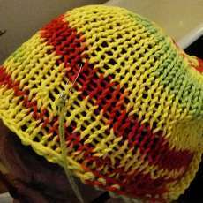 Rasta 100% cotton hand knit hat in yellow, green, red