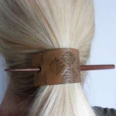 Hair Stick with Hand Stamped Leather Ponytail Holder