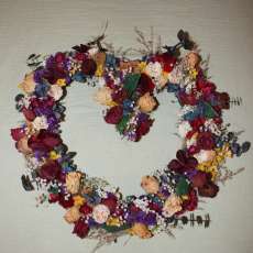 Heart Grapevine Wreath with Dried Roses & Silk FLowers