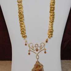 One of A Kind Natural Agate and Brass Necklace and Earring Set