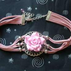 Delicate Pink Rose on Pink Suede Choker