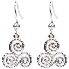 Celtic Triskele Earrings--Hammered Silver