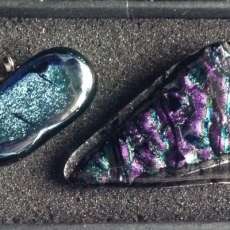 2 Dichroic Fused Glass Brooches-Doubles as Pendants