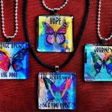 BUTTERFLY WORD INSPIRATIONAL GLASS NECKLACES