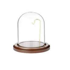 Glass Watch/Doll Dome with Walnut Base with Brass Wire - 3" x 4"