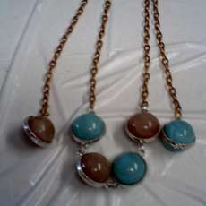 Tan and Turqu. bead necklace