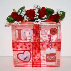 Valentine's Day Lighted Glass Box with Roses