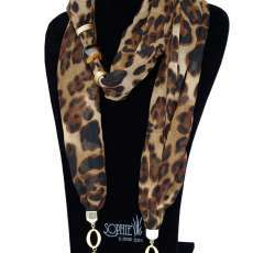 Lizzy Leopard Chiffon Scarf with Attached Jewelry