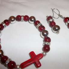 Handmade Red/Silver beaded bracelet with Red Cross
