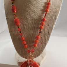 Orange Coral Necklace with Donut Pendant