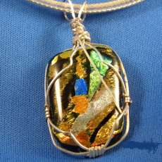 Dichoic Glass with sterling silver wire wrap