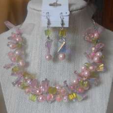 Pink and Green Twisted Wire Necklace