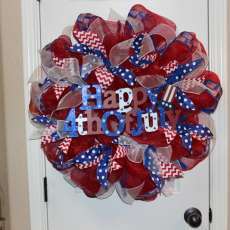 Patriotic 4th of July Deco Mesh Wreath, Red White and Blue Deco Mesh Wreath