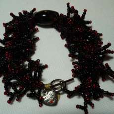 Red & Black Fringe Seed Bead Bracelet