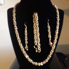 Byzantine Handwoven neck chain, bracelet, earrings in precious metals