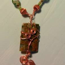 Copper Viking Knit Choker with Wrapped Stone Pendant
