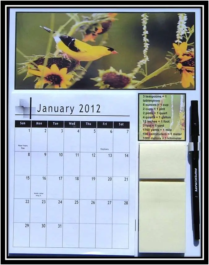 Refrigerator Bird Calendar 2012 2014 Tony Davis, Handmade Calendars